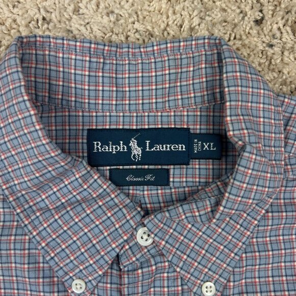 Ralph Lauren Classic Fit Shirt XL Orange Blue Checked Long Sleeve Button Up - Picture 2 of 7